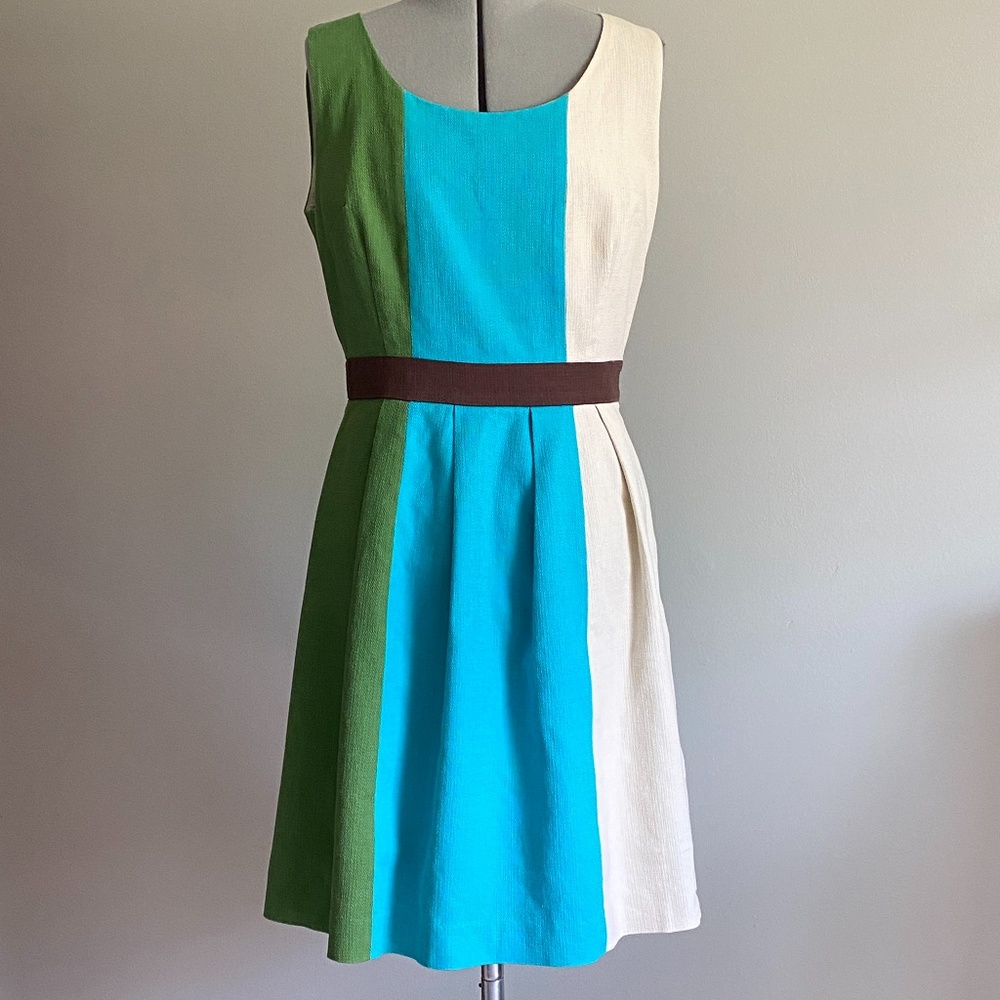 Anthropologie Tabitha Green Blue A-Line Glanz Colorblock Dress Size 4